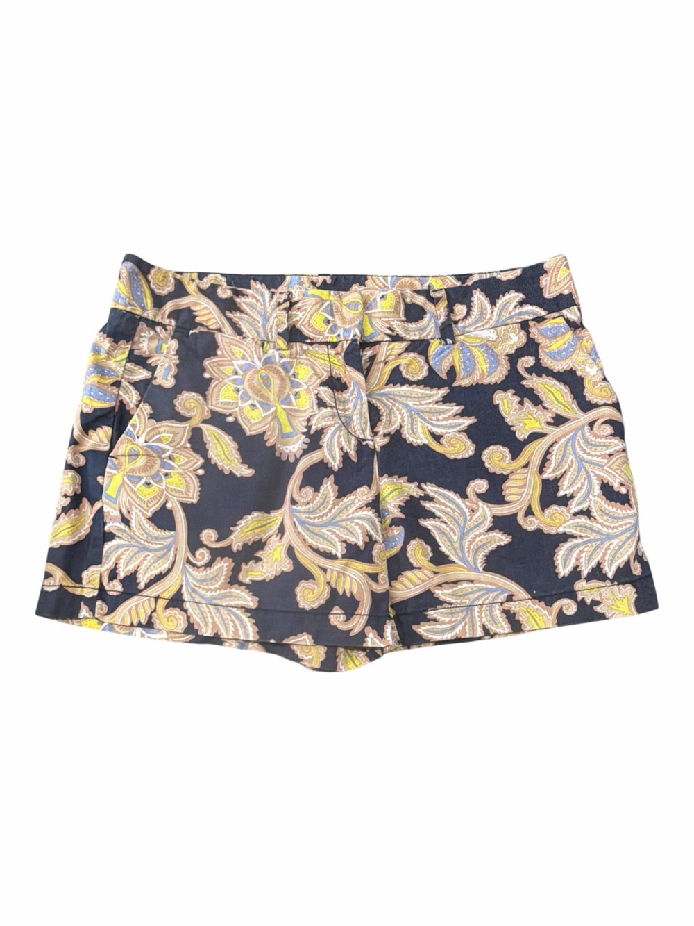 LOFT Navy Paisley High-Waist linen Shorts size 2
